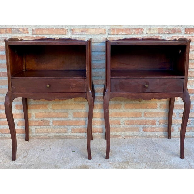 Wood Pair of Louis XV Style Bedside Tables with Drawer, Mid-20th Century For Sale - Image 7 of 11