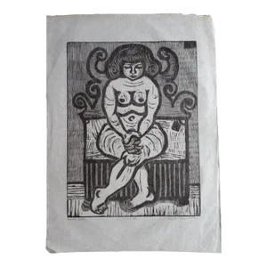 1969 "Demure Nude" Byron Randall Modernist Abstract Woodcut Print