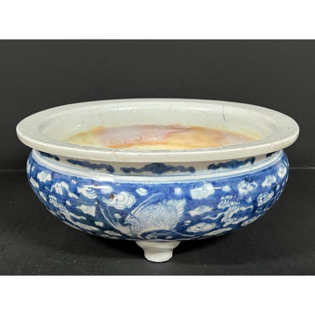 Chinese Art Poprcelain Blue and White Incense Burner Clouds and Birds Design For Sale - Image 11 of 14