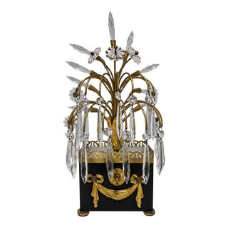 Maison Jansen Style Hollywood Regency Brass and Cut-Glass Floral Table Lamp For Sale