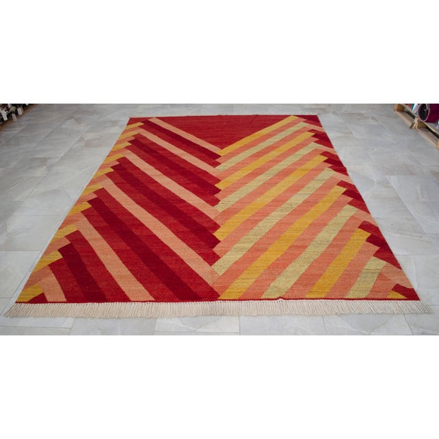Modern Geometric Handmade Turkish Rug Kilim Chevron Oushak - 7x10 Ft Approx For Sale - Image 14 of 14