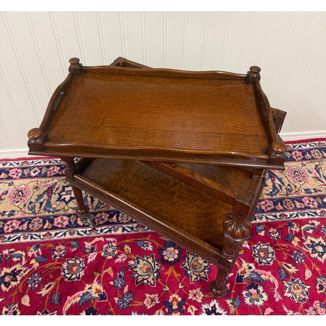 Antique English Trolley Tea Cart Pastry Cocktail Bar Cart Tray Tudor Oak 1930s For Sale In Dallas - Image 6 of 15