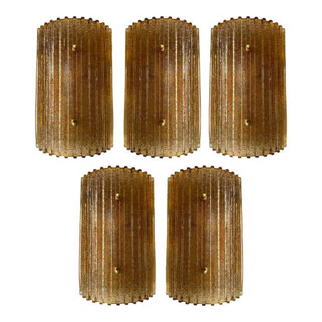 Contemporary Cola Gold Leaf Granita Murano Glass and Brass Sconces, Italy, Set of 5 For Sale