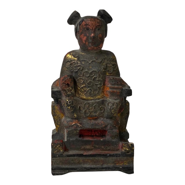 Vintage Chinese Wooden Carved Home Guardian Deity Figure For Sale