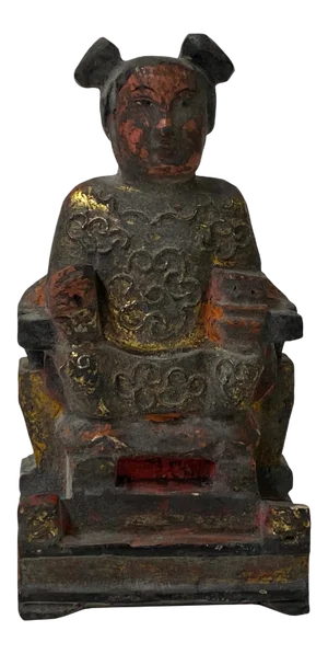 Vintage Chinese Wooden Carved Home Guardian Deity Figure