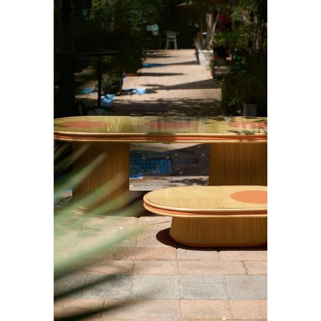 Contemporary Java Coffee Table in Tinted Rattan and Imitation Grained Leather by Popus Editions For Sale - Image 3 of 5