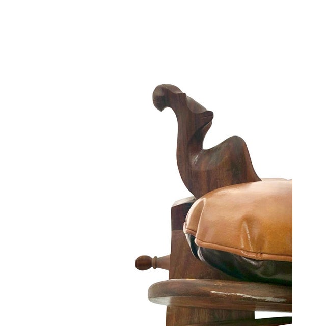 Late 20th Century Ottoman Leather Cushion on Wood Stand Camel Saddle Stool Vintage Egyptian Decor For Sale - Image 9 of 11