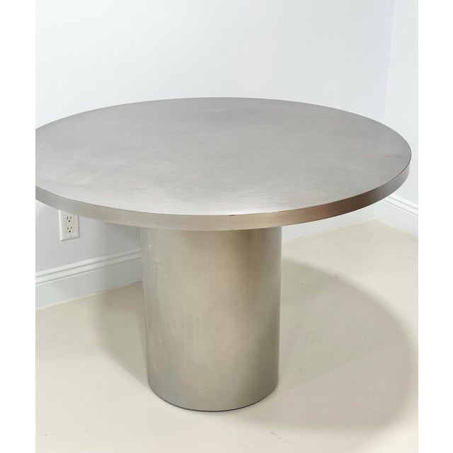 Vintage Brushed Stainless Steel Round Pedestal Dining Table For Sale In West Palm - Image 6 of 12