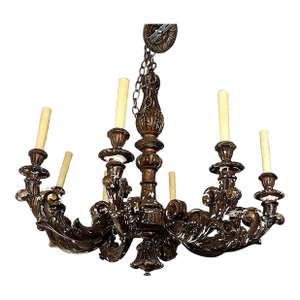 8 Candle Wooden Chandelier, 19th Century