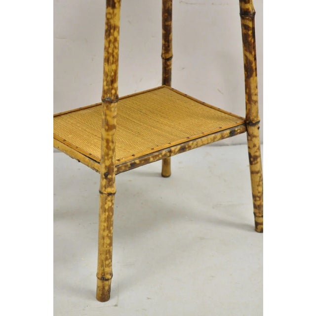 1900 - 1909 Early 1900s Antique English Victorian Bamboo and Cane 2 Tier Plant Stand Side Table For Sale - Image 5 of 11
