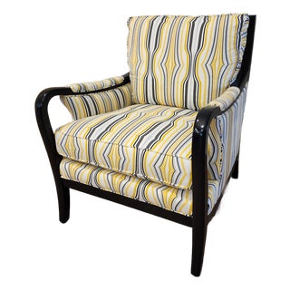 Vintage Hooker Ebonized Swoop Arm Lounge Chair in Graphic Fabric With Down Bolster For Sale
