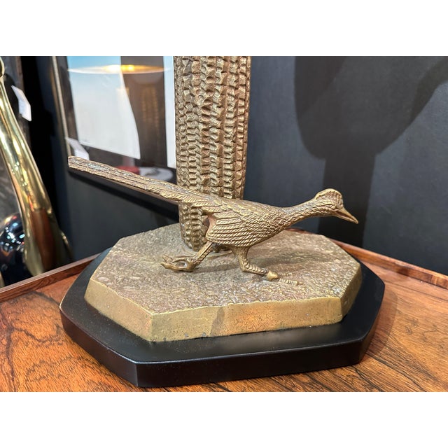 1970s Large Brass Saguaro Cactus Sculpture Lamp For Sale - Image 9 of 12