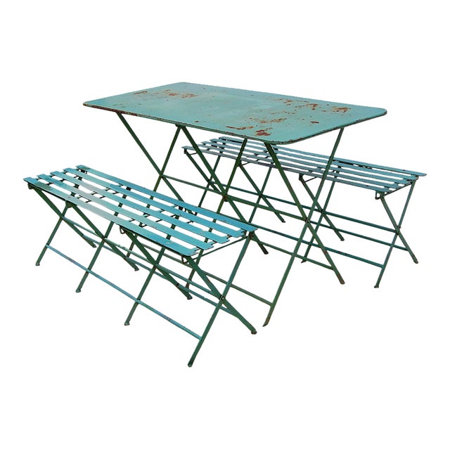 Mid 20th Century Folding Steel Dining Set, 3 Pieces For Sale