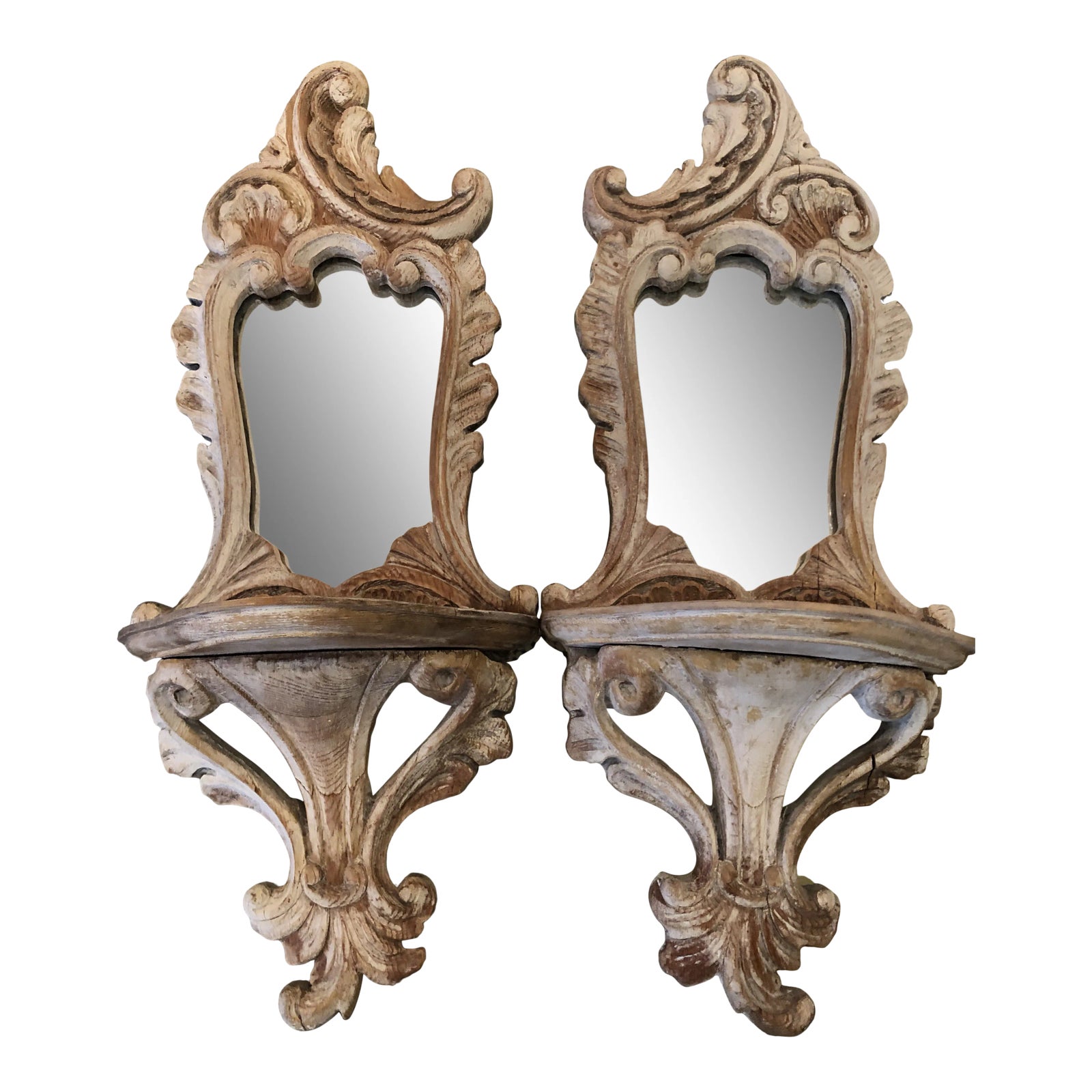 White Washed Mirrored Wood Scones - a Pair | Chairish