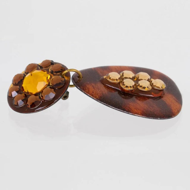 Jeweled Lucite Dangle Clip Earrings with Cheetah Print For Sale In Atlanta - Image 6 of 8
