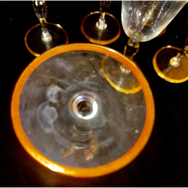 Glass Mid 20th Century Gold Trim Optical Paneled Goblets - Set of Six For Sale - Image 7 of 12