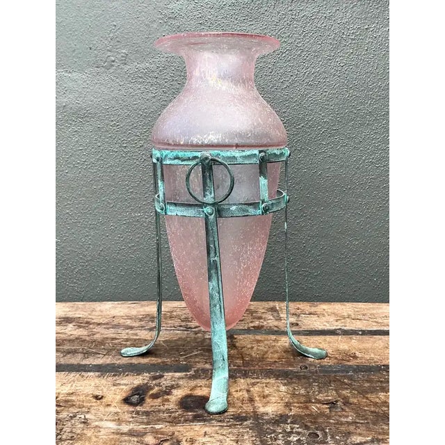 Metal Vintage Patinated Metal Frame Glass Vase For Sale - Image 7 of 12