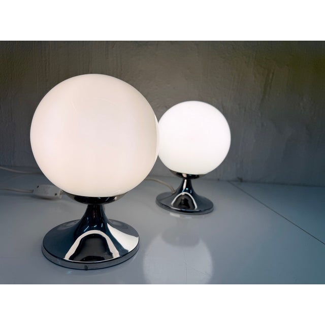 Two small table lamps from the 1970s, single-bulb, E14 socket. Chrome-plated metal and glass. Good used condition. 23 x 14...