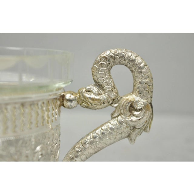 Vintage Italian Regency Silver Plated Dolphin Handle Glass Candy Dish Jardiniere For Sale - Image 10 of 16