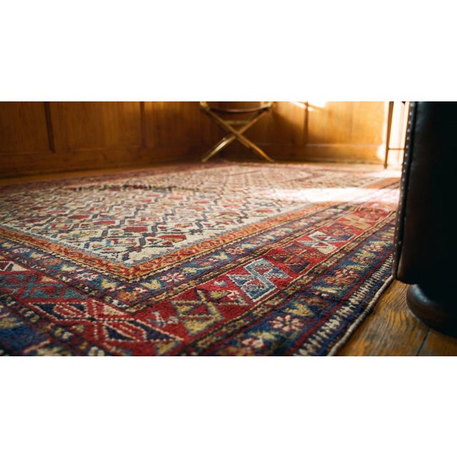 Late 19th Century 1880s Ivory Islamic Prayer Antique Caucasian Rug 4'0" X 5'0" Handknotted Wool Carpet For Sale - Image 5 of 7