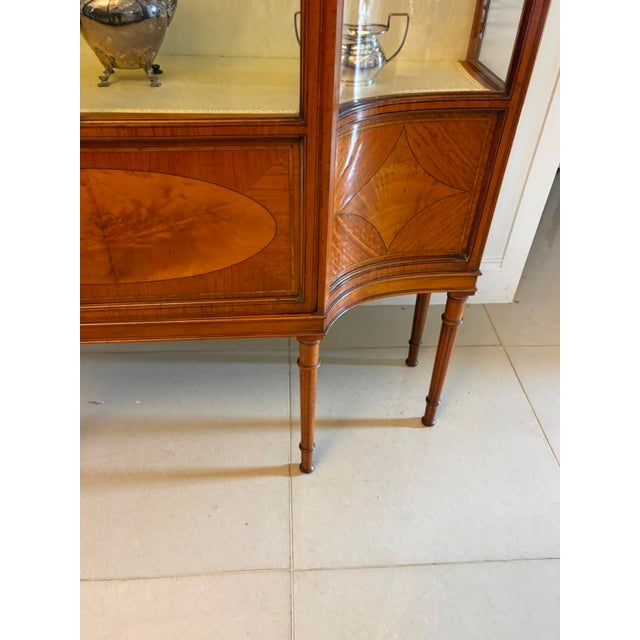 Antique Victorian Satinwood Inlaid Bow Front Display Cabinet, 1890 For Sale - Image 13 of 18
