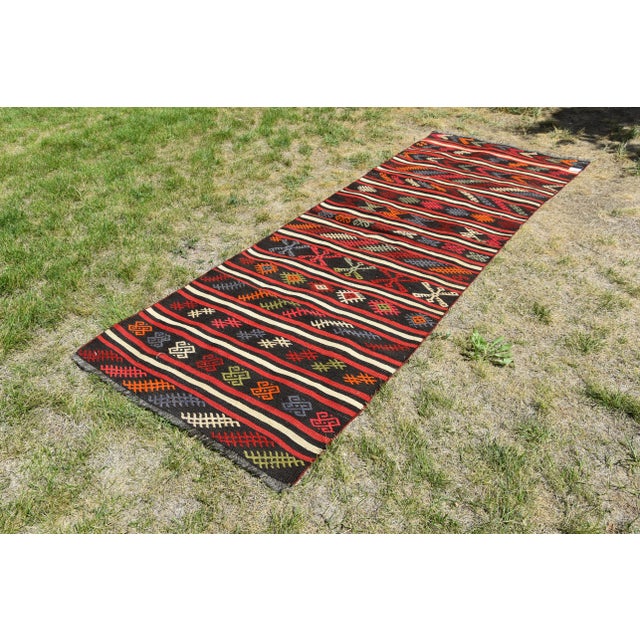 1960s Rustic Vintage Oushak Handmade Kilim Runner Rug Size: 3.3 x 8 ft - 100 x 240 cm - 39 x 94 inches Color: Organic...
