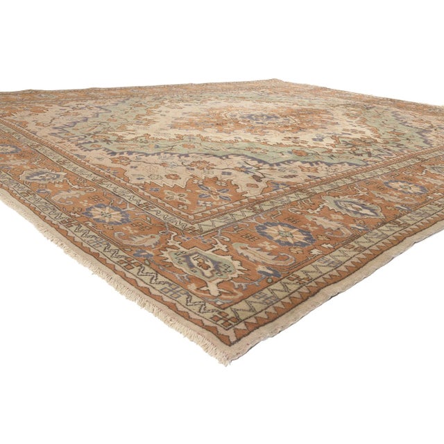 72024 Vintage Turkish Oushak Rug, 10'02 x 12'05. This exquisite hand-knotted wool vintage Turkish Oushak rug is a...