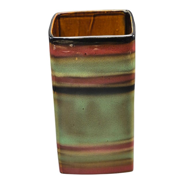 Colorful Striped Studio Ceramic Modern Square Vase For Sale