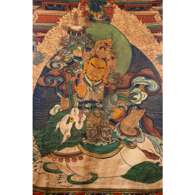 Emerald 19th Century Tibetan Thangka of the Guardian of the North and God of Wealth For Sale - Image 8 of 9