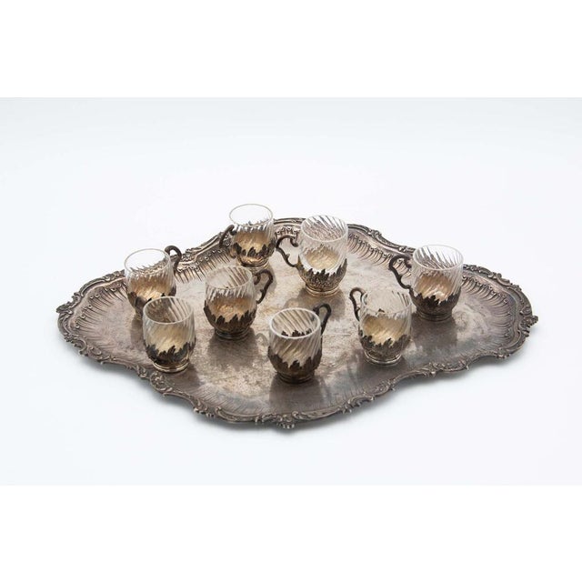 Silver and Glass Cups with Tray, Set of 8 For Sale - Image 6 of 6