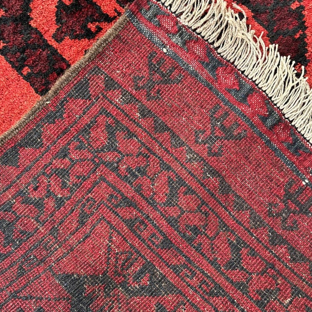 1960s Vintage Red Afghan Bokhara Tribal Hand-Knotted Wool Rug - 4' X 6'5" For Sale - Image 5 of 9