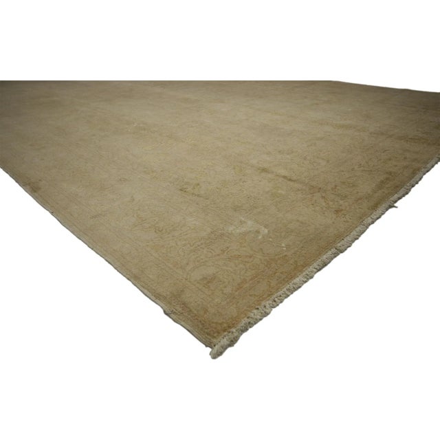 71910 Antique Turkish Oushak Rug with Minimalist Style in Soft Muted Colors 09'02 X 12'07. Soft, bespoke vibes meet...