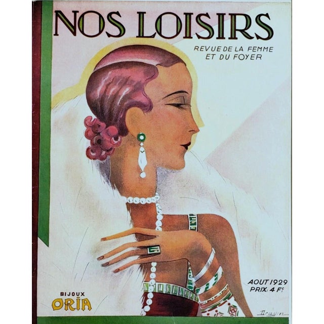 1929 Very RARE-French Art Deco Lithograph- Woman With Her Jewelry-Matted For Sale - Image 4 of 4