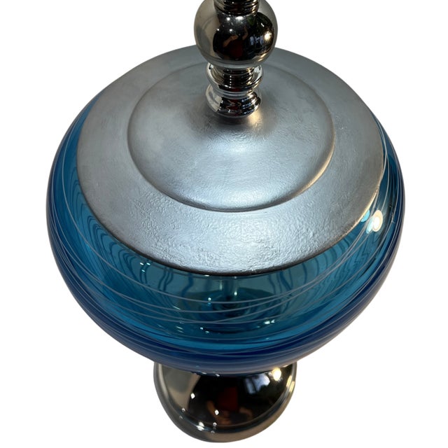 Art Glass Aqua Blue White Swirl Table Lamp For Sale - Image 16 of 18