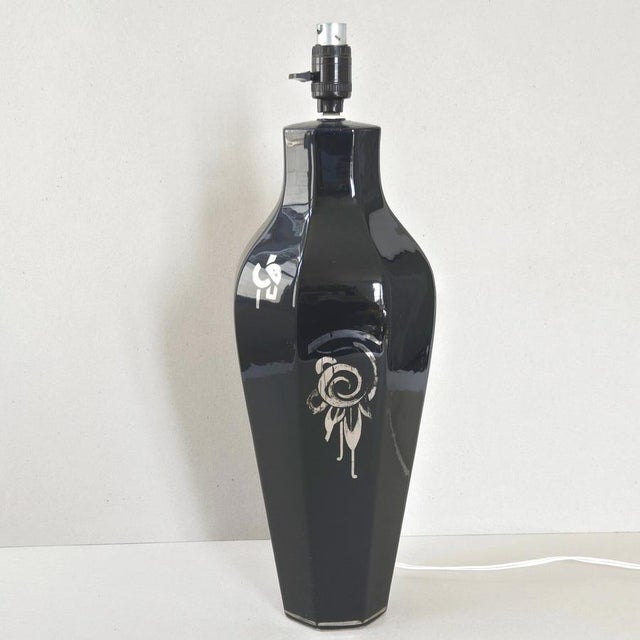 Art Deco Table Lamp in Black and Silver Ceramic, 1920s-1930s For Sale - Image 14 of 14