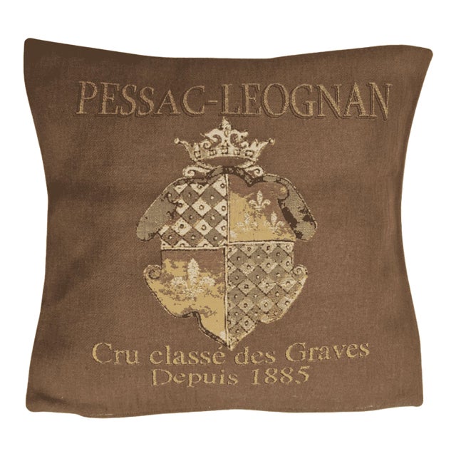 Pessac-Leognan Brown Tapestry Cushion With Feather Filler - 46x46cm (18"x18") For Sale