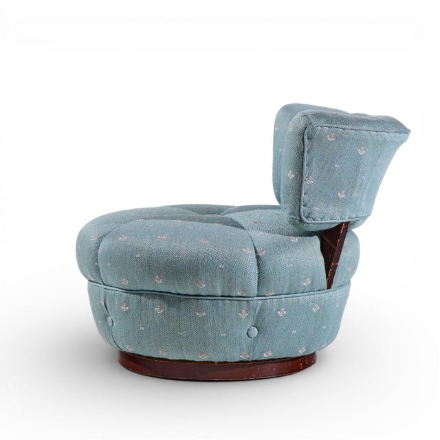 Textile Dunbar Style Mid Century Swivel Pouf Lounge Chairs - Pair For Sale - Image 7 of 12