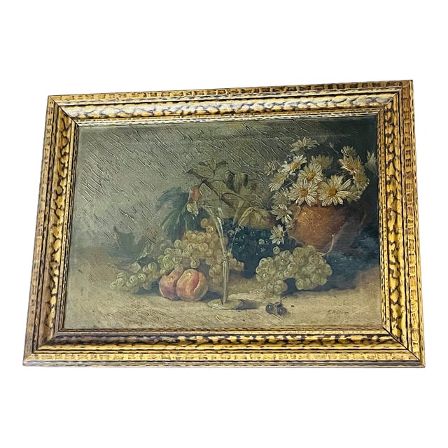 19 Th C German Still Life on Canvas in Gilded Frame For Sale