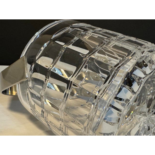 Metal Vintage Slovenia Crystal Window Pane Pattern Ice Bucket Nickel Metal Handle For Sale - Image 7 of 11