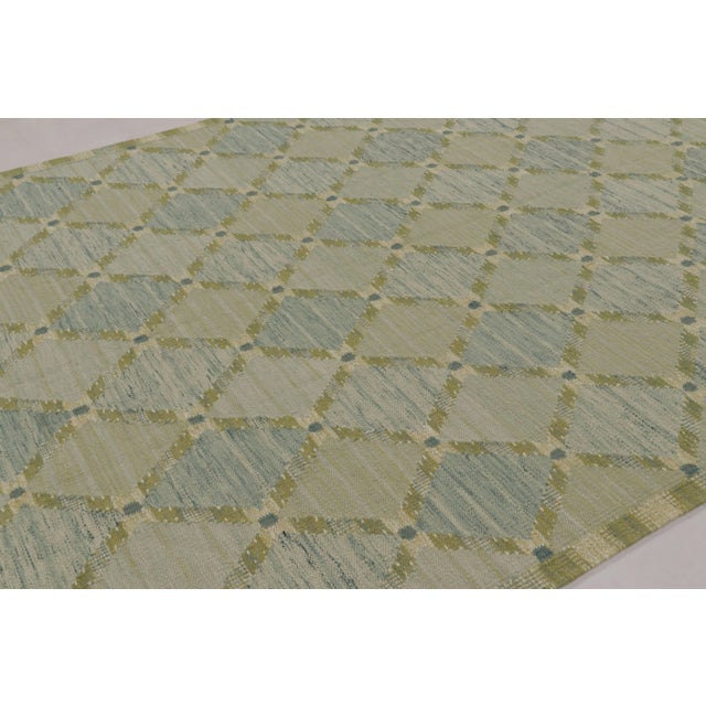 Rug & Kilim Rug & Kilim’s Scandinavian-Inspired Rug in Sage and Blue With Diamond Lattice For Sale - Image 4 of 9