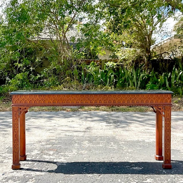 Mid-Century Modern Late 20th Century Vintage Regency Maitland Smith Fretwork Tessellated Stone Console Table For Sale - Image 3 of 9