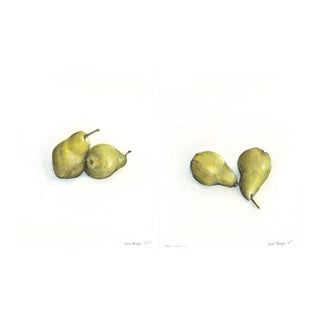 Set (2) Pears -Licious-01-02 8*10 Original Print Classic Still Life Art by Carrie Bergey Green White Black For Sale