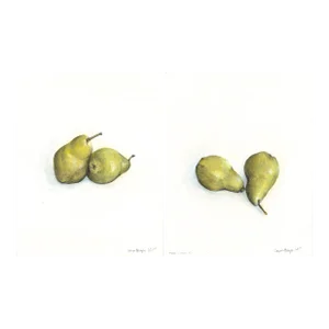 Set (2) Pears -Licious-01-02 8*10 Original Print Classic Still Life Art by Carrie Bergey Green White Black