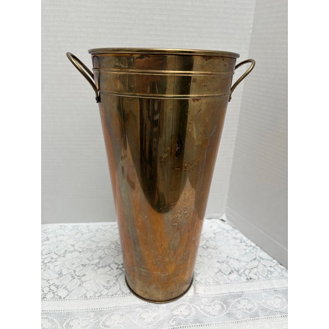 Farmhouse Vintage Solid Brass Umbrella Vessel or Waste Basket For Sale - Image 3 of 7