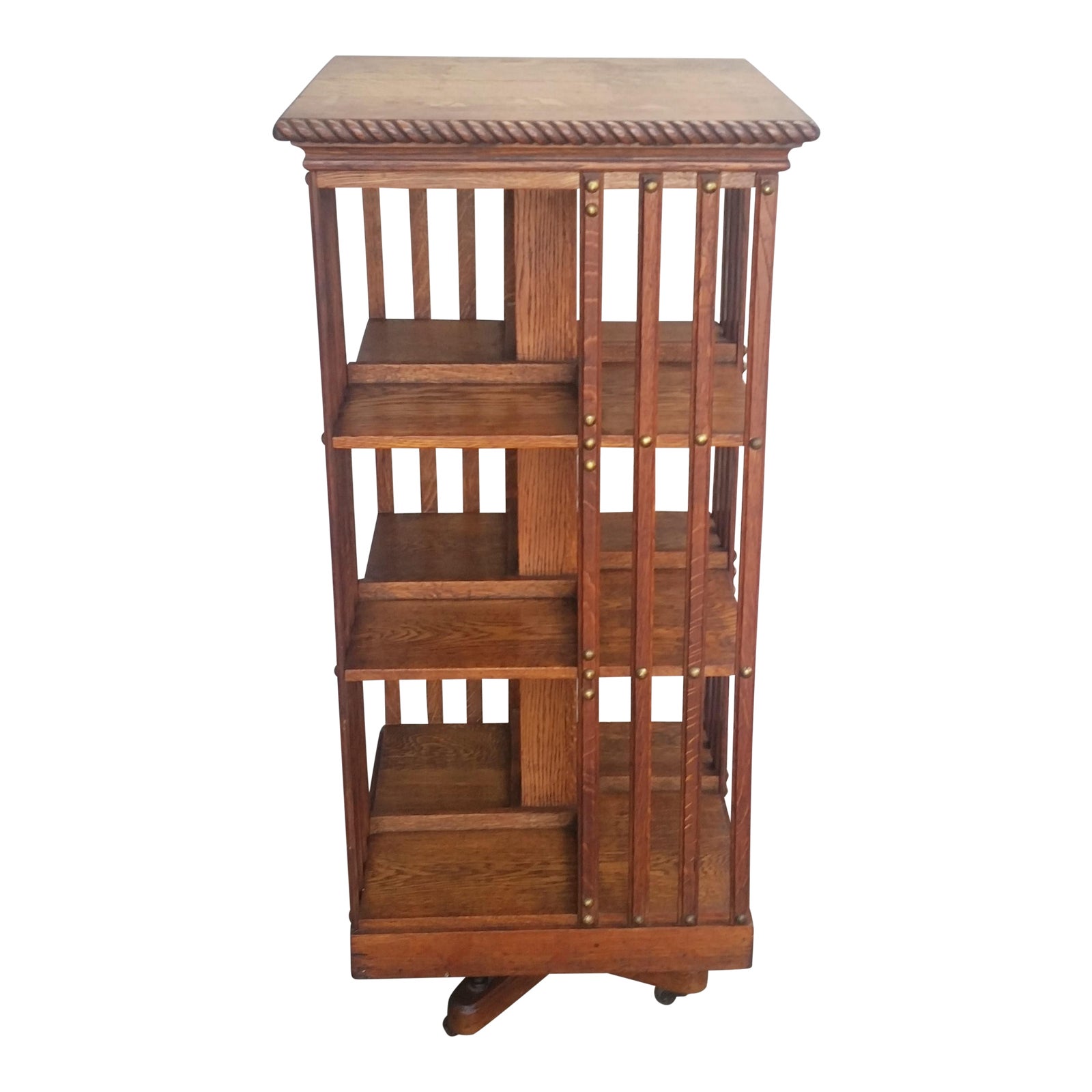 Antique American Tiger Oak Revolving Rotating Bookcase Chairish