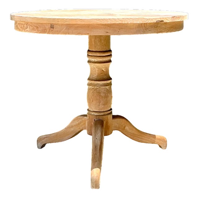 Vintage Turned Wood Pedestal Side Table For Sale