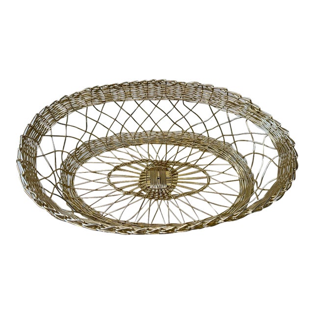 Vintage Oval Silver Wire Basket For Sale