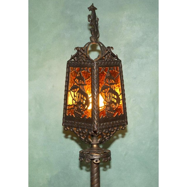 American Gothic Revival Bronze and Amber Glass Ship Lantern Floor Lamps, 1920, Set of 2 For Sale - Image 4 of 18