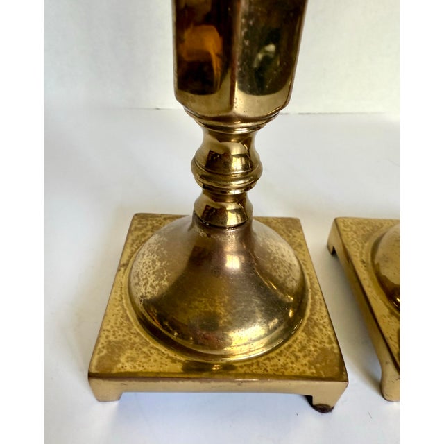 1960s Pair of Vintage American Solid Brass Neoclassical Candlestick Holders For Sale - Image 5 of 10