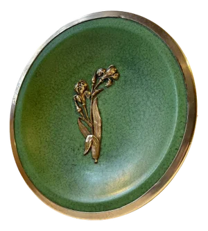 French Art Deco Ceramic Bowl with Green Glaze and Bronze, 1930s